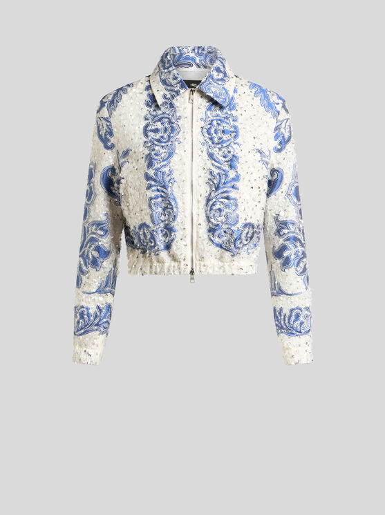Etro Cropped Bomberjacke Mit Pailletten Bestickt In Weiss