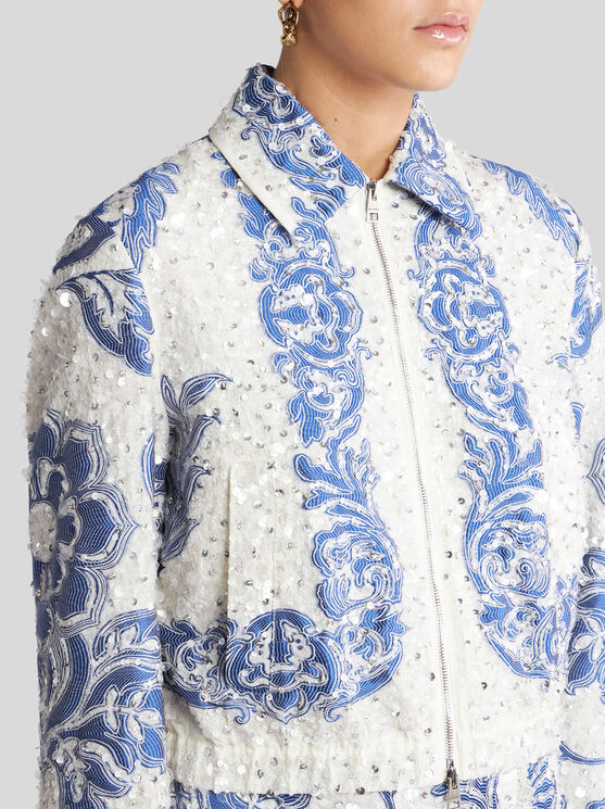 Etro Cropped Bomberjacke Mit Pailletten Bestickt In Weiss