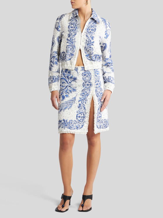 Etro Cropped Bomberjacke Mit Pailletten Bestickt In Weiss