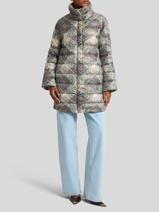 Shop Etro Printed Nylon Down Jacket In Weiss