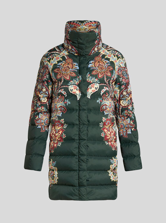 Etro Bedruckte Daunenjacke Aus Nylon In Green