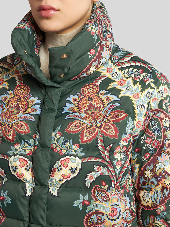 Shop Etro Bedruckte Daunenjacke Aus Nylon In Grün