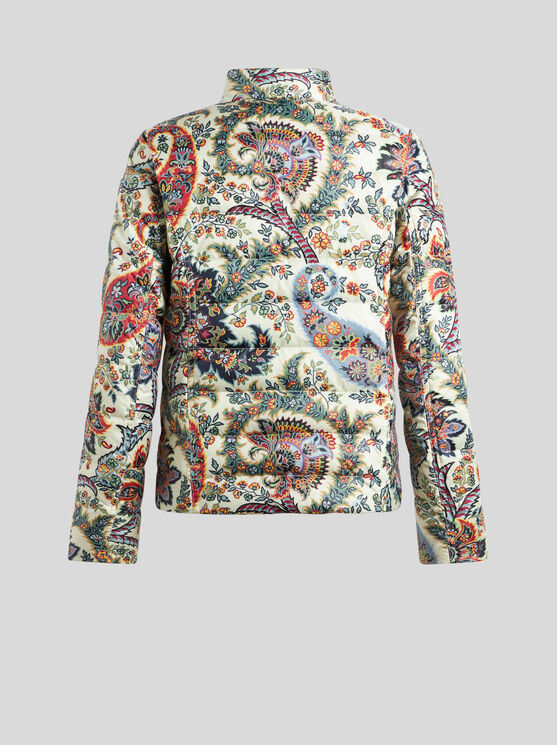 Shop Etro Printed Nylon Down Jacket In Beige