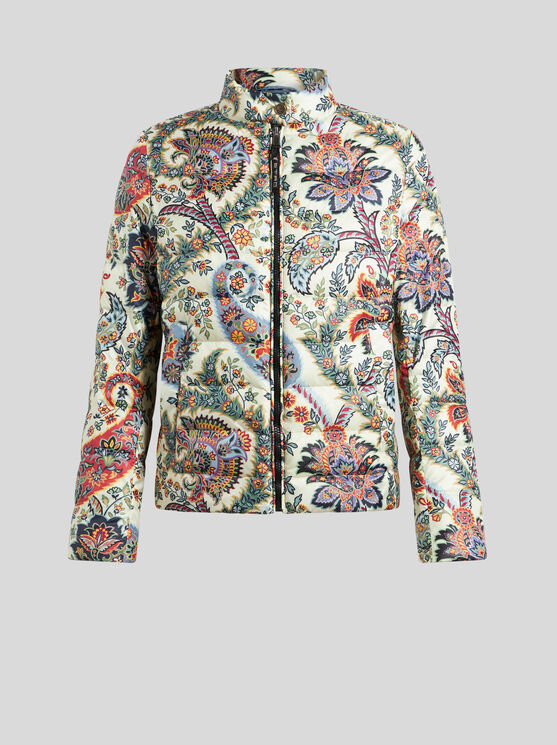 Shop Etro Printed Nylon Down Jacket In Beige