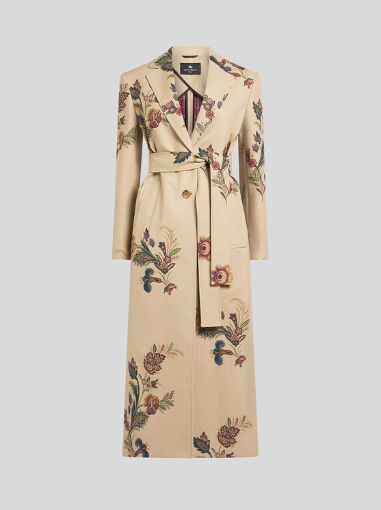 Etro Floral-print Belted Coat In Brown