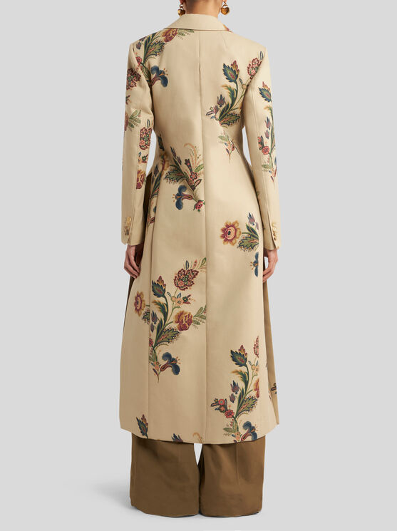 Etro Floral-print Belted Coat In Brown