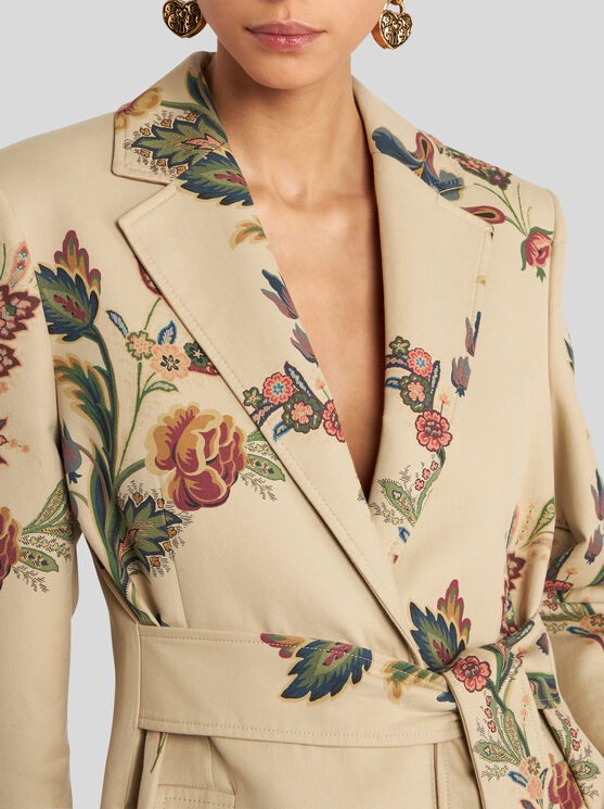 Etro Floral-print Belted Coat In Brown