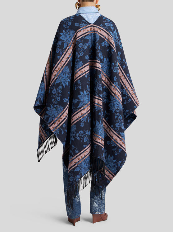 Etro Cape Mit Jacquard-blumenmotiv In Elektroblau