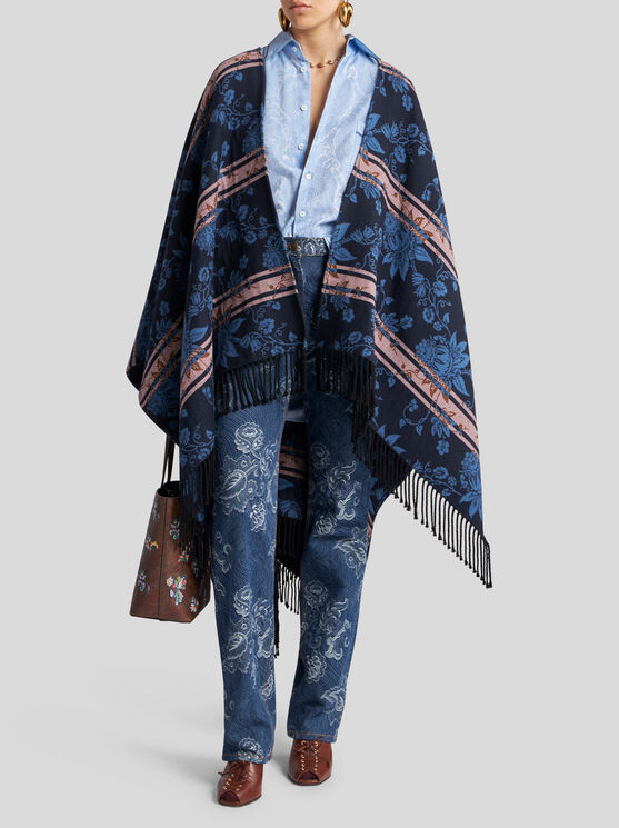 Etro Cape Mit Jacquard-blumenmotiv In Elektroblau