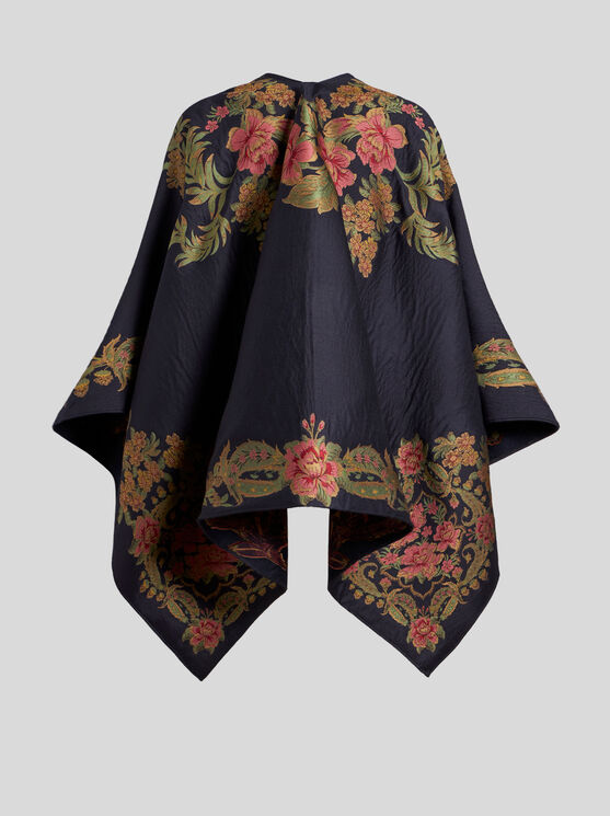 Shop Etro Jacquard Cape In Navy Blue