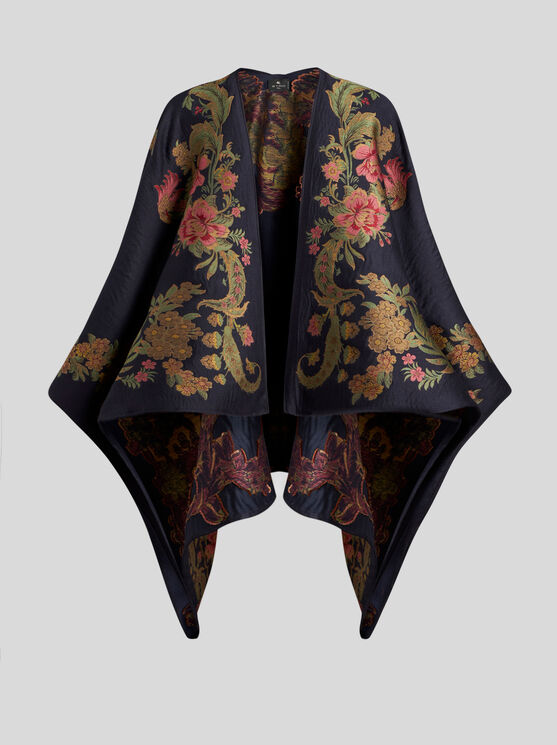 Shop Etro Jacquard Cape In Navy Blue