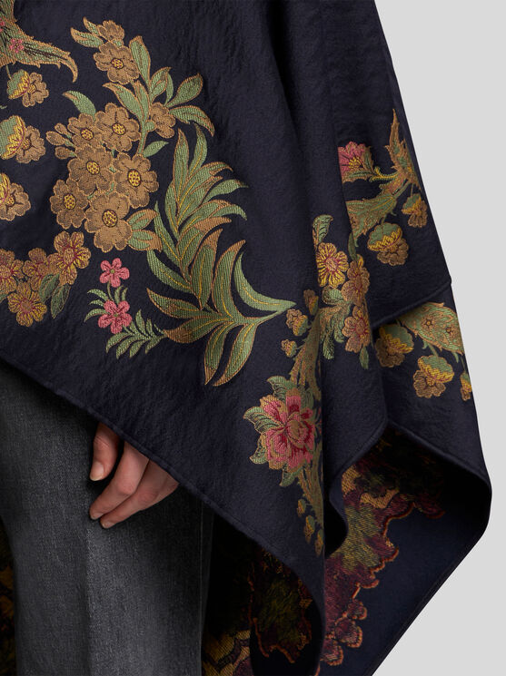 Shop Etro Jacquard Cape In Navy Blue