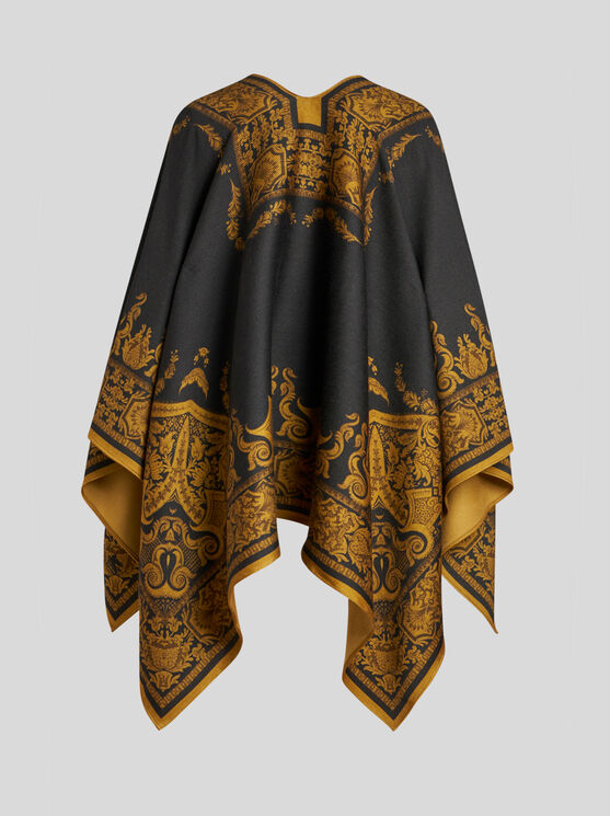 Shop Etro Wool Cape With Print In Black