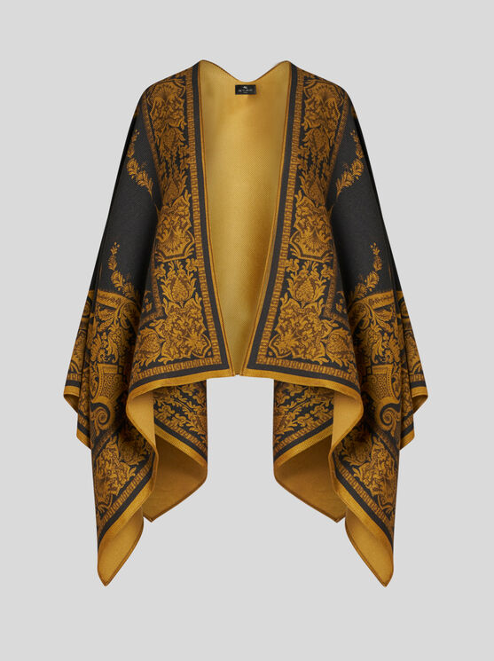 Shop Etro Wool Cape With Print In Black