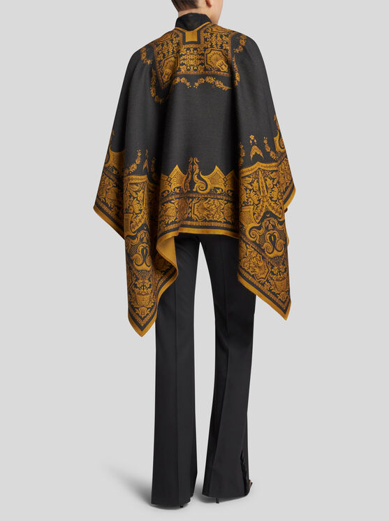 Shop Etro Wool Cape With Print In Black