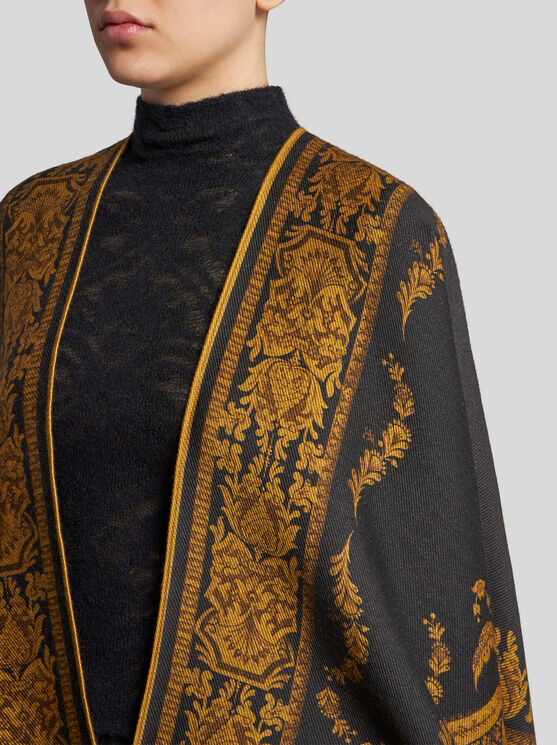 Shop Etro Wool Cape With Print In Black