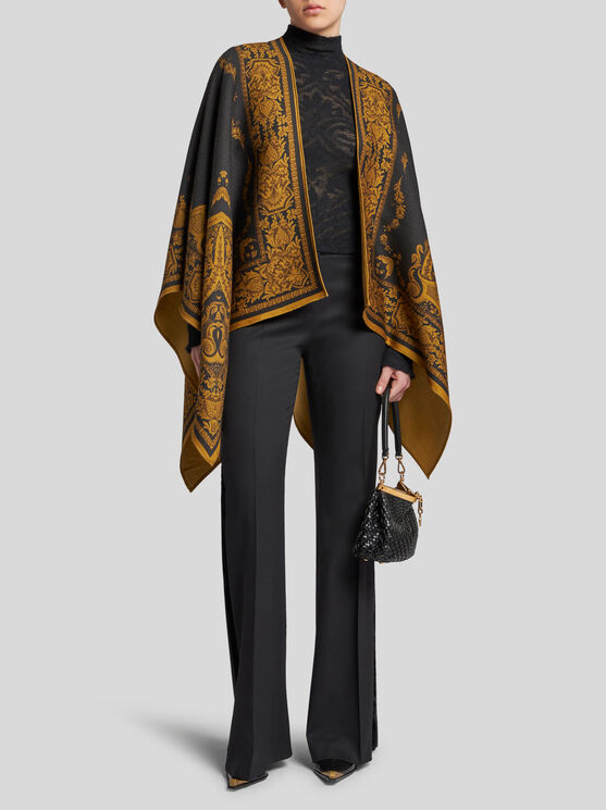 Shop Etro Wool Cape With Print In Black