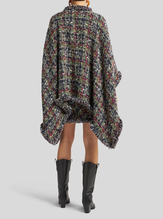 Shop Etro Bouclé Cape In Multicolour