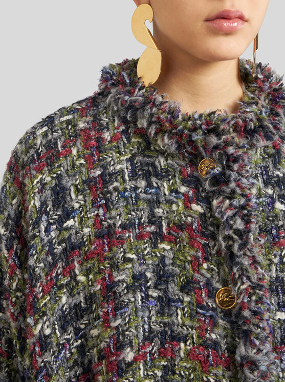 Shop Etro Bouclé Cape In Multicolour