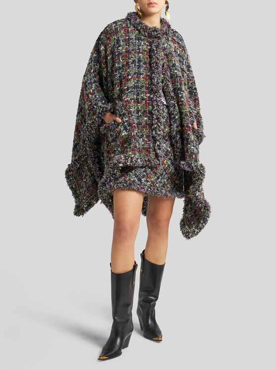 Shop Etro Bouclé Cape In Multicolour