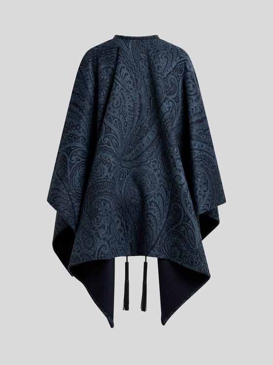Etro Tassel-detail Jacquard Cape In Blue