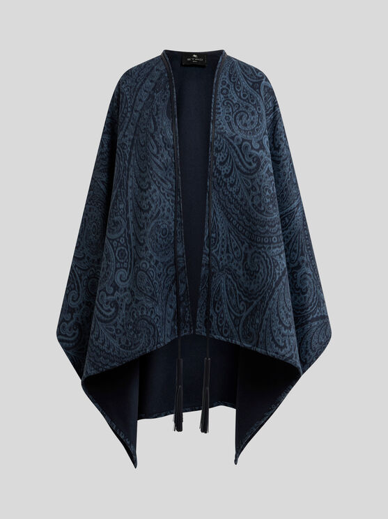 Etro Tassel-detail Jacquard Cape In Blue