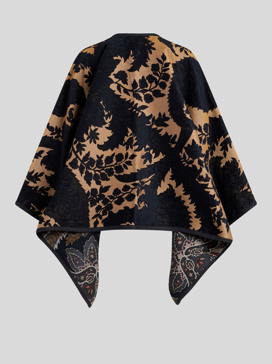 Shop Etro Reversible Jacquard Cape In Navy Blue