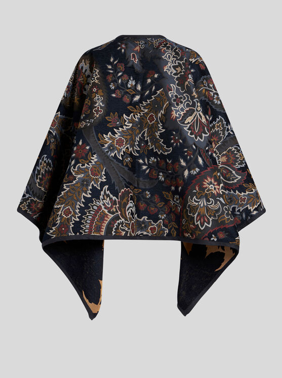 Shop Etro Reversible Jacquard Cape In Navy Blue