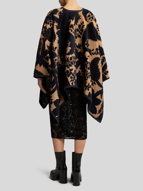 Shop Etro Reversible Jacquard Cape In Navy Blue