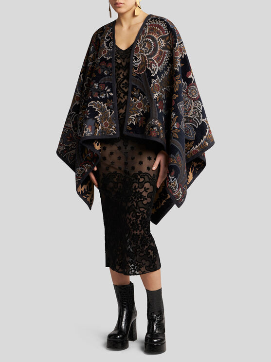 Shop Etro Reversible Jacquard Cape In Navy Blue