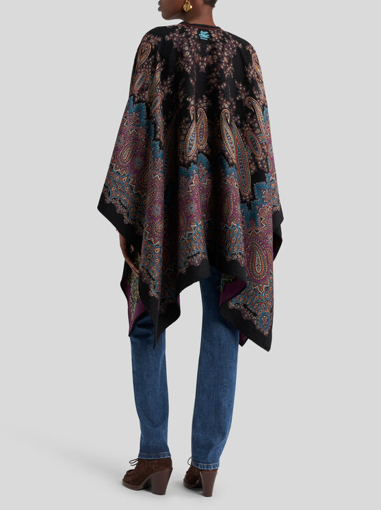 Etro Midnight Dream Lurex Cape With Leather Trim In Multi
