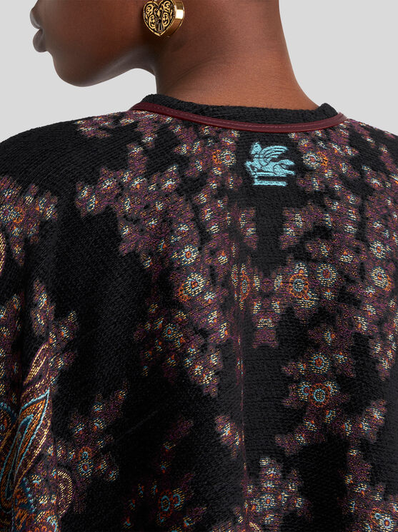 Etro Midnight Dream Lurex Cape With Leather Trim In Multi