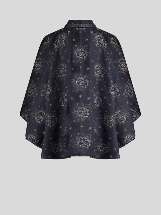 Shop Etro Jacquard Denim Cape In Navy Blue