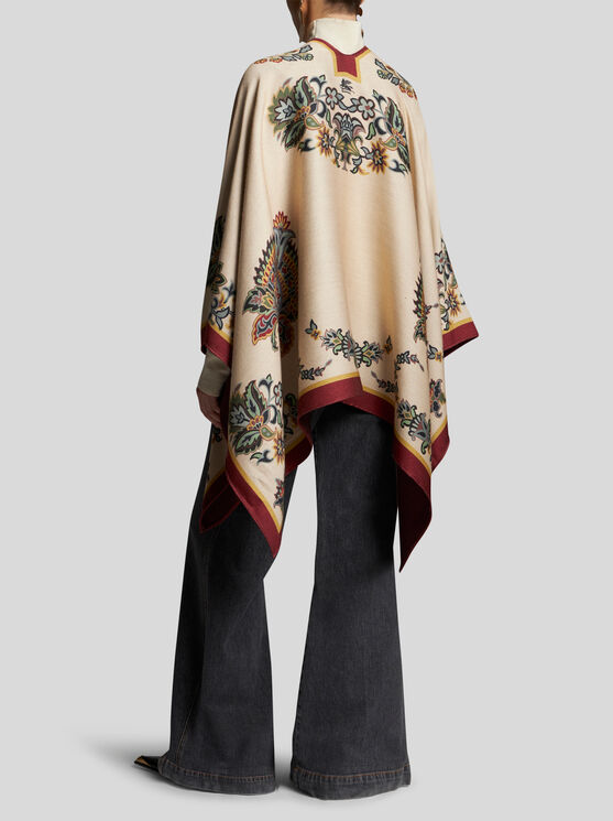 Shop Etro Floral Paisley Cape In Beige