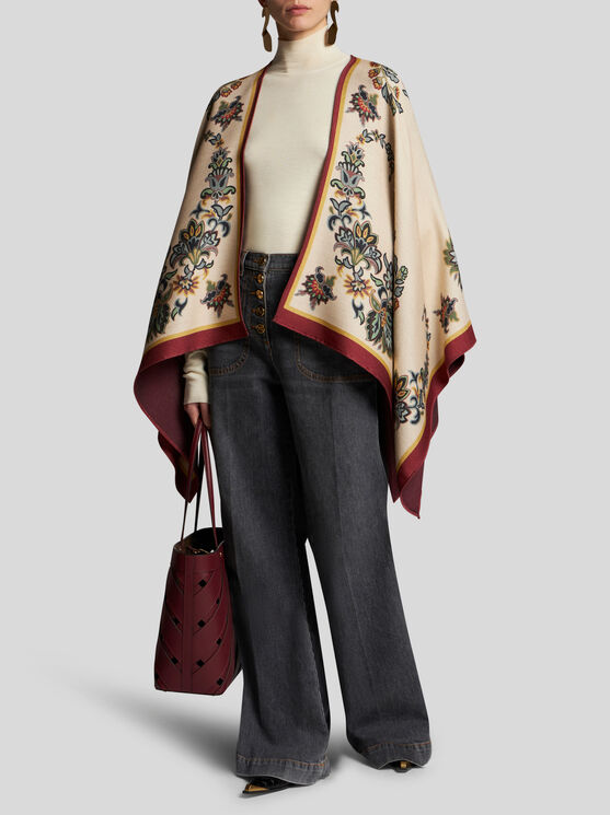 Shop Etro Floral Paisley Cape In Beige