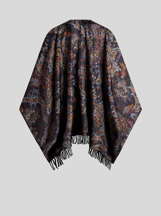 Shop Etro Wool And Silk Cape With Print In Black