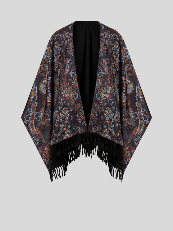 Shop Etro Wool And Silk Cape With Print In Black