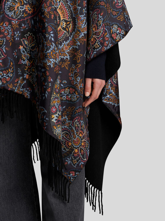 Shop Etro Wool And Silk Cape With Print In Black