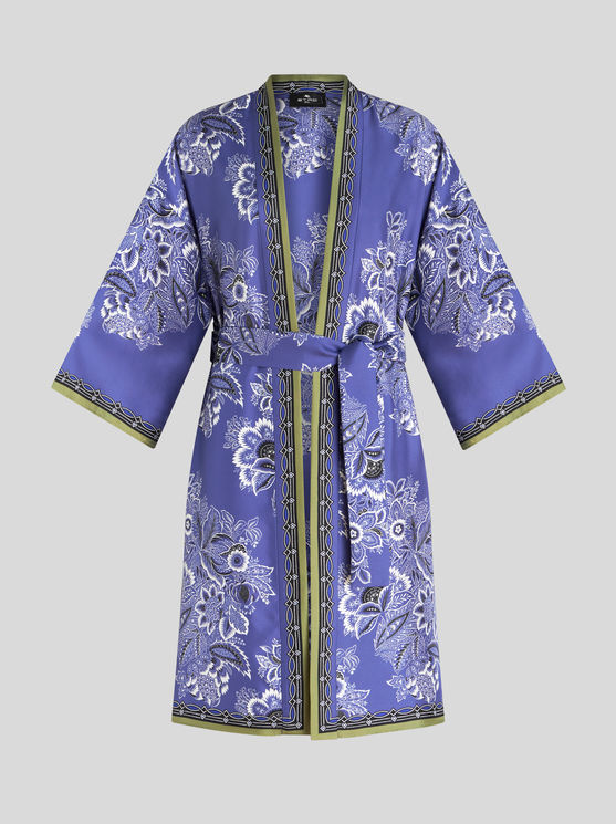 Shop Etro Printed Twill Kesa Robe In Light Blue