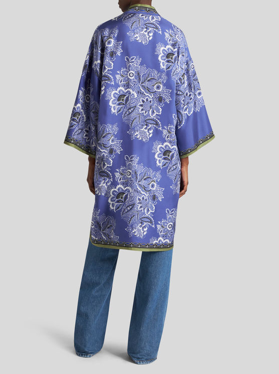 Shop Etro Printed Twill Kesa Robe In Light Blue