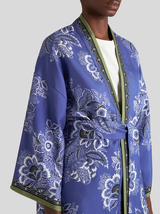 Shop Etro Printed Twill Kesa Robe In Light Blue