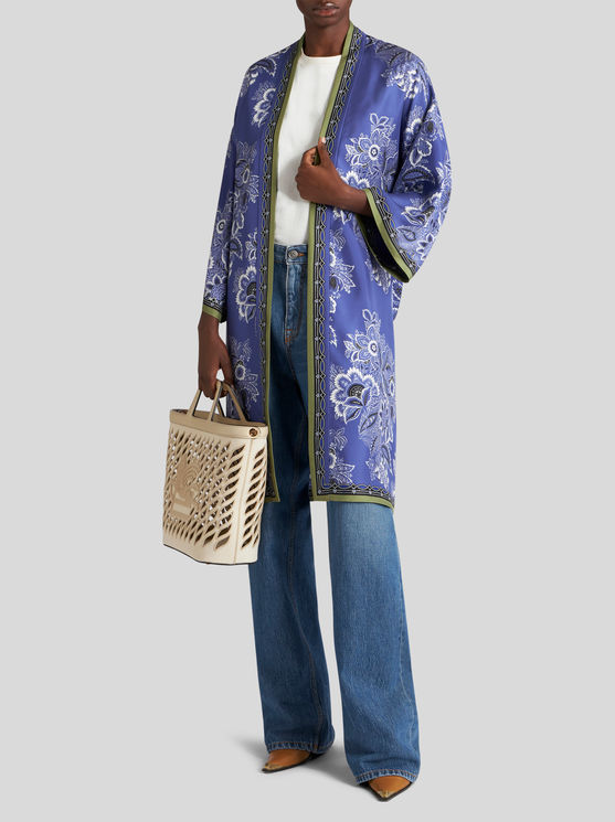 Shop Etro Printed Twill Kesa Robe In Light Blue