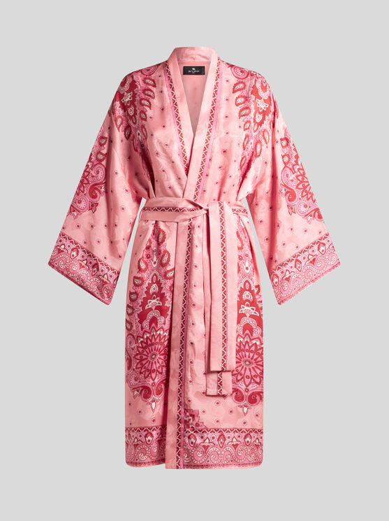 Etro , Jacquard Kesa Robe With Belt, Woman, Pink, Size M In Rosa