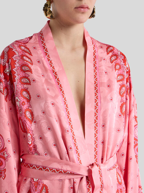 Etro , Jacquard Kesa Robe With Belt, Woman, Pink, Size M In Rosa