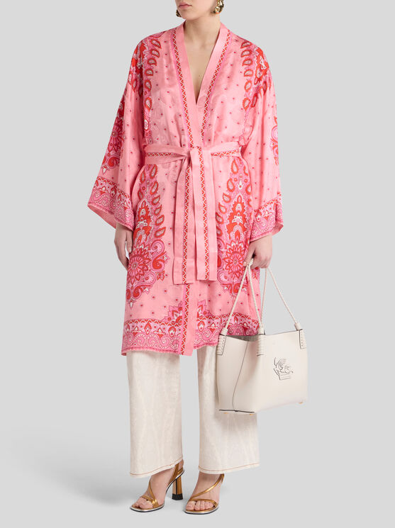 Etro , Jacquard Kesa Robe With Belt, Woman, Pink, Size M In Rosa