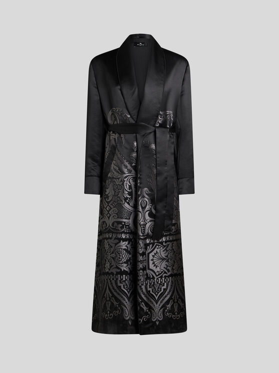 Shop Etro Satin Jacquard Duster Coat In Grey