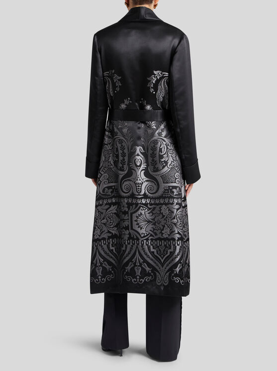 Shop Etro Satin Jacquard Duster Coat In Grey