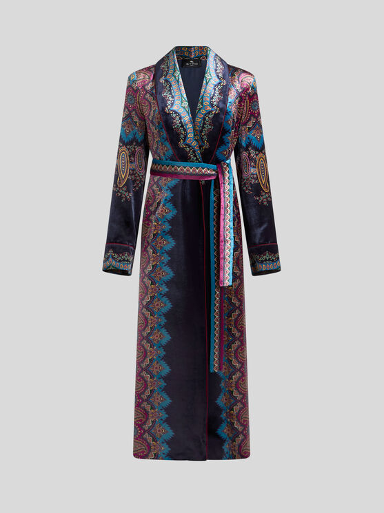 Etro Paisley-print Velvet Robe In Blue