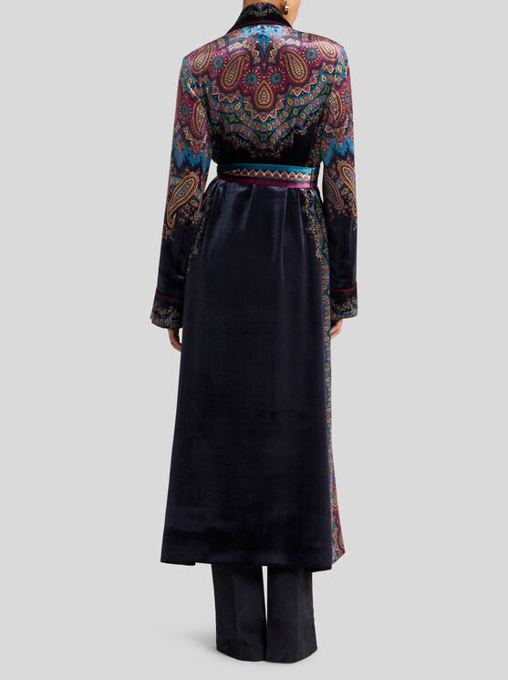 Etro Paisley-print Velvet Robe In Blue
