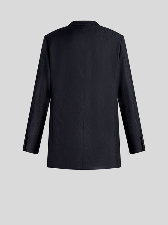 Shop Etro Double-breasted Jacquard Jacket In Navy Blue